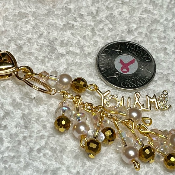 Purse bling keychain or laptop clip -gold and white pearl - Picture 3 of 12